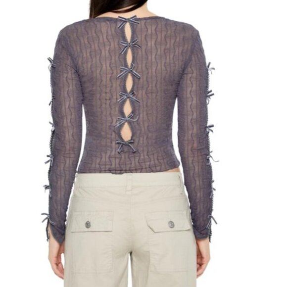 Forever 21 Women’s Chevron Jacquard Cutout Crop Top Gray Large - Picture 1 of 13